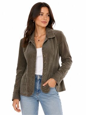 Live a Little Leather Suede Olive Button-Front Blazer